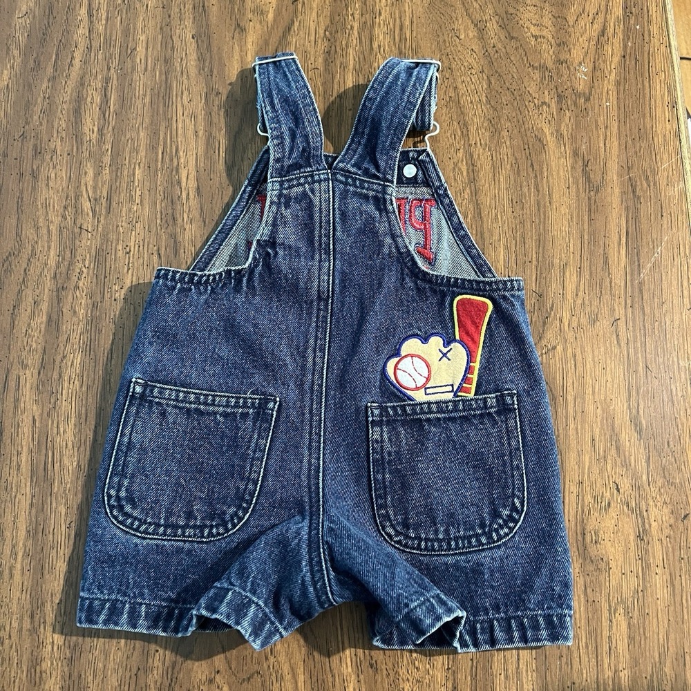Vintage Class Club Baby Denim Overall Shorts Baseball Size 3 Months - Picture 4 of 7